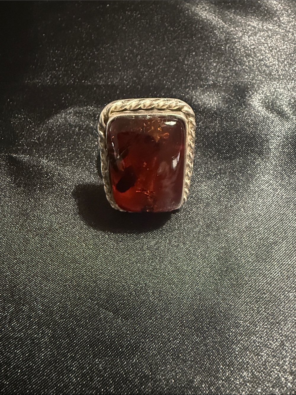Vintage Amber Cabochon 925 Sterling Silver Statement ring.
